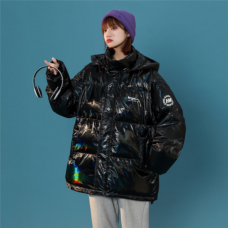 中性风22冬季炫彩亮面设计贴标保暖宽松连帽羽绒服YR100P255控298,男装羽绒服,A247A