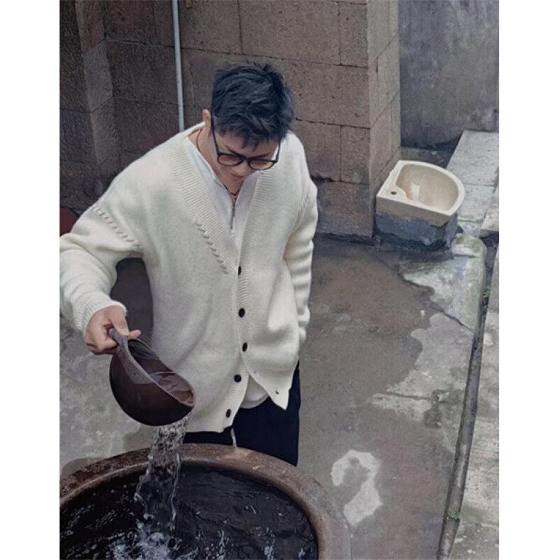 黑色开衫毛衣男女秋冬季潮牌慵懒V领针织衫外套 MY007图片
