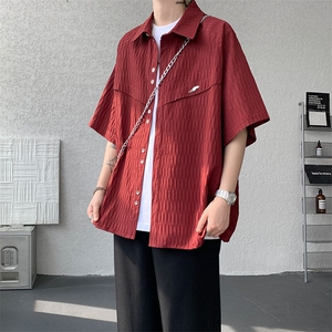 CS1140特-特批40  控78 肌理纹oversize宽松情侣短袖短袖大码衬衫图片