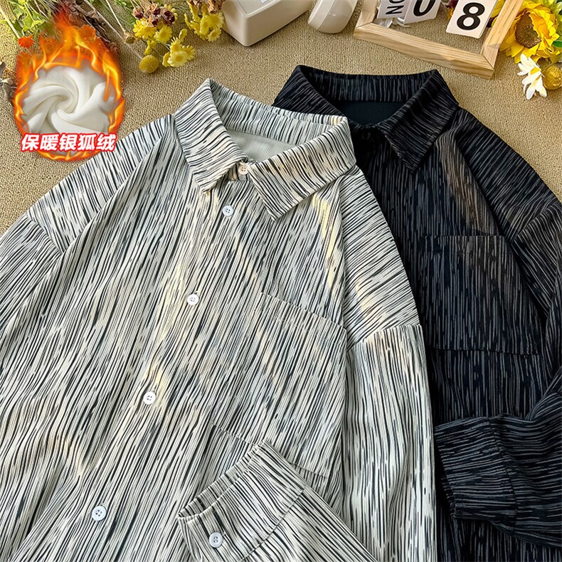 特批P55无差价冬季大码加绒加厚扎染长袖衬衫男士外套C2542J加绒，男装衬衫，电商A001