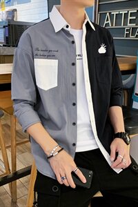 秋季衬衫男长袖休闲百搭男士日系宽松衬衣潮DS937T图片