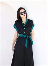 现货，撞色仿醋酸连衣裙，女装连衣裙，迪蔓君翔