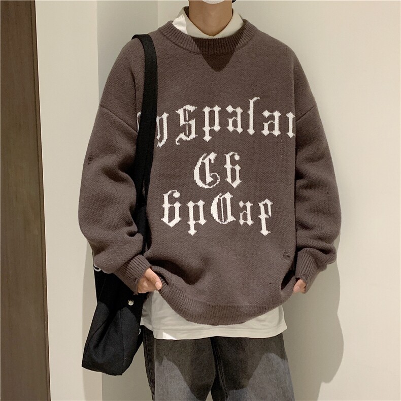秋冬情侣款新款针织衫圆领毛衣男装港风宽松外套X5587-P78限98,男装针织衫/毛衣,电商A061-1