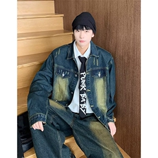 美式复古牛仔套装男春季新款潮男穿搭全身水洗TZ2331-P120，男装休闲套装，星座1109-3
