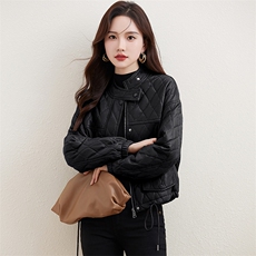 菱格皮衣棉服女短款秋冬季2023新款小个子派克服加绒外套轻薄棉衣，女装棉衣/棉服，江南女神