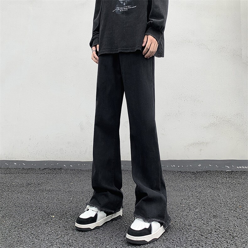 秋冬高街弹力黑色微喇修身毛边牛仔裤直筒长裤男K866-P50,男装牛仔裤,星座205
