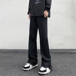 秋冬高街弹力黑色微喇修身毛边牛仔裤直筒长裤男K866-P50
