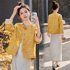 现货宋锦招财马上有钱花之寓意提花巨好看百搭新中式春秋女外套，女装短外套，木橙西子