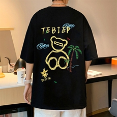 T533P25港风短袖t恤男夏季ins潮牌宽松纯棉卡通小熊打底衫，男装T恤，星座304A-1