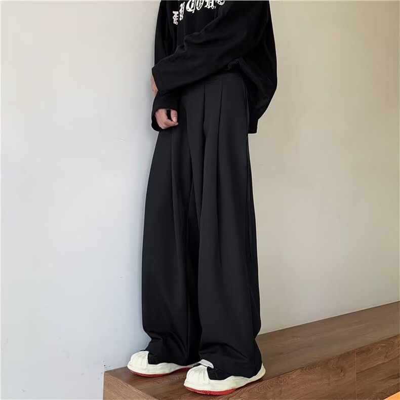 新款飘带西裤男宽松直筒拖地裤ins坠感休闲裤港风阔腿裤KX926，男装西裤，星座1116A-1（原606A）