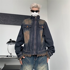 F149-P72美式潮牌复古毛边上衣2024春季新款水洗做旧牛仔夹克男，男装夹克，星座512-6