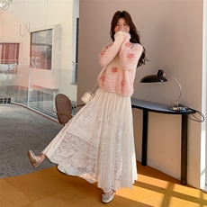 2025春装立体花朵毛衣蕾丝半身裙两件套2C133-8901-P145-K198，女装套装/套裙，2C133