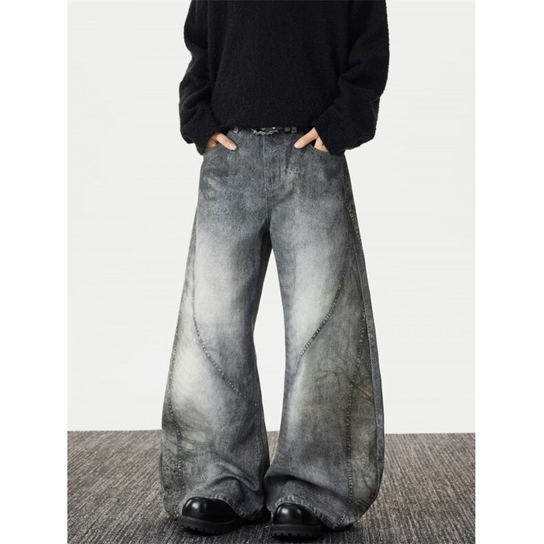 美式小众3D印花弯刀牛仔裤男款春秋季水洗做旧设计感宽松阔腿长裤，男装牛仔裤，四季星座505