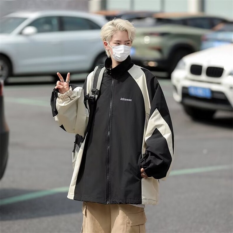 冲锋衣外套男春秋季户外撞色拼接痞帅高级感宽松休闲夹克JK918,男装夹克,星座1116A-1（原606A）