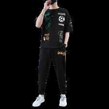 2023夏季新款潮流韩版宽松休闲T恤套装青少年时尚男装F306P68，男装休闲套装，电商A086