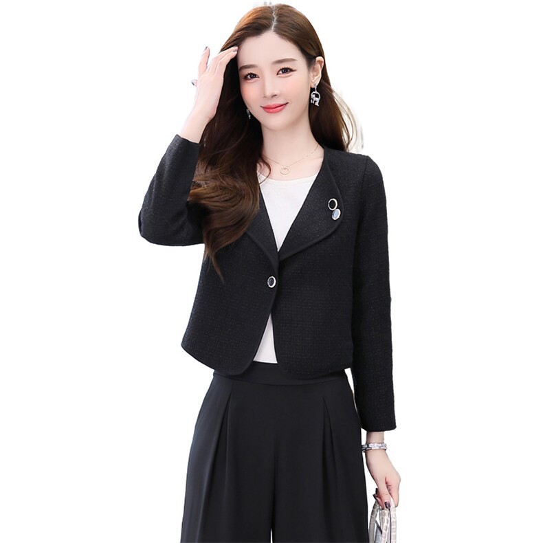 现货，呢外套里布加棉简约时尚修身潮流百搭纯色个性2021冬,女装短外套,罗腾