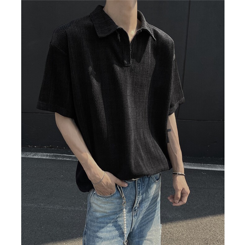 夏装25老钱风大码宽松麦穗翻领POLO衫男装夏季短袖T恤S405-特P35,男装T恤,电商A233-1
