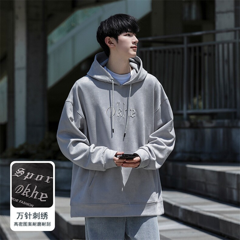 M-6XL380克大码秋季新款连帽麂皮绒刺绣套头卫109-W02042-P58,男装卫衣,星座109