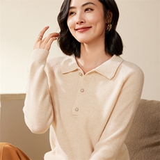 2024新款宽松休闲翻领文艺优雅范女羊毛衫，女装羊毛衫，北娇羊绒