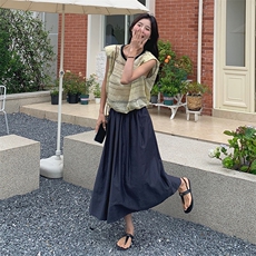 韩版慵懒风无袖条纹T恤套装女2025夏季新款显瘦高腰半身裙两件套，女装套装/套裙，浙宝210（原浙宝191）