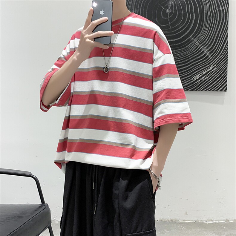 夏季港风条纹休闲宽松短袖T恤衫男装大码潮流上衣D201-DM511-P30,男装T恤,电商D321-1