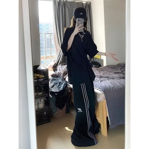 DK92-P40美式侧边三条杠运动裤女夏季2025新款宽松裤-网图现货图片