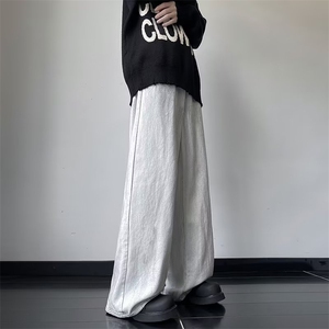 春秋男士复古牛仔裤白色水洗阔腿休闲潮流百搭牛仔长裤图片