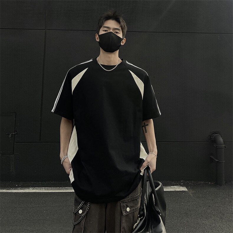 抖音得物二开品质240克宽松纯棉美式潮牌高街痞帅短袖T恤YQ42,男装T恤,电商A486-1