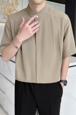 轻熟风~2025夏季新款中式立领五分袖衬衫V713/P50，男装T恤，电商B331