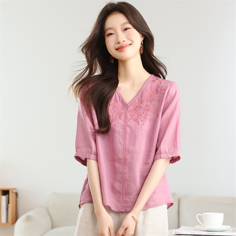 棉麻休闲女夏装2025夏季新款妈妈洋气高端时尚苎麻裤子,女装衬衫,独衣靓
