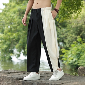 风 双色棉麻拼接个性休闲裤 星座815-8603p95图片