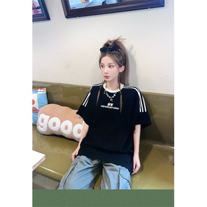 H0587-P35索罗娜罗口领潮夏季新款衣服潮牌休闲T恤,柏木色衣服搭配图片