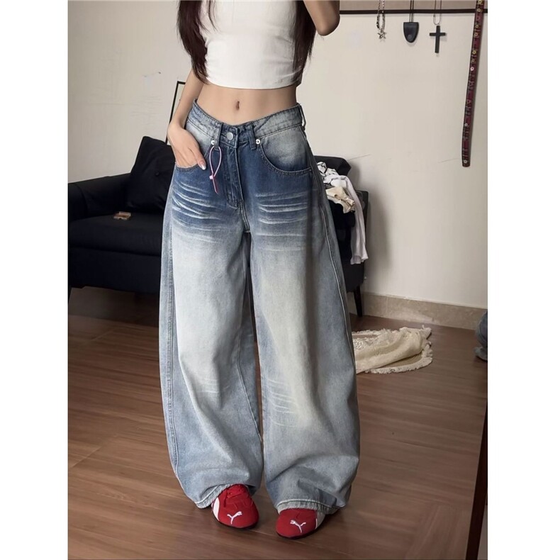 美式复古弯刀牛仔裤女秋季2025新款低腰宽松直筒阔腿梧桐镰刀裤子,男装牛仔裤,星座1210-1