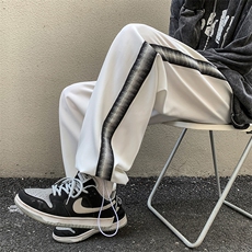 2024秋冬新款港风撞色条纹宽松抽绳束脚休闲运动裤K236-P45，男装休闲裤，星座914-3