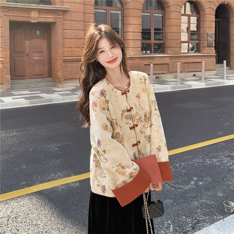 现货2D078-F8136-P165K248撞色新中式风外套,女装短外套,2D078