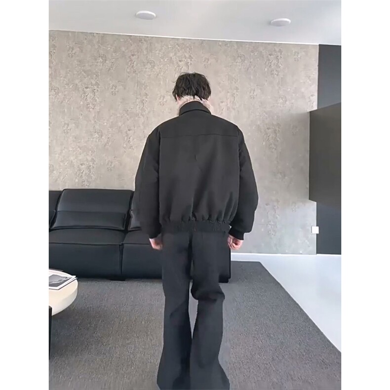 现货重磅硬挺boxy羽绒棉衣座山雕大毛毛领洗水麂皮棉服冬外套,男装棉衣,电商A486
