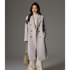 2025舒适百搭翻领收腰长袖羊毛大衣，女装双面呢大衣，荣图大衣