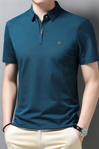 短袖t恤男纯色冰丝2023夏季新品休闲翻领polo衫中年爸爸装上衣图片