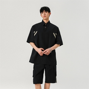 美式复古轻薄拼色短袖polo衫套装装休闲外套 A406 TZ3079 特P60图片