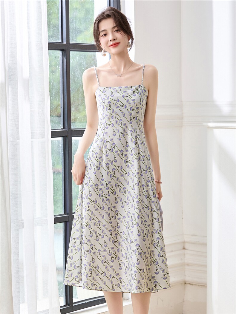 真丝吊带裙女夏季2025新款显瘦高端缎面气质女神范印花桑蚕丝裙子,女装连衣裙,阿舍尔精品