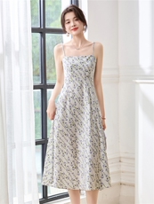 真丝吊带裙女夏季2025新款显瘦高端缎面气质女神范印花桑蚕丝裙子，女装连衣裙，阿舍尔精品