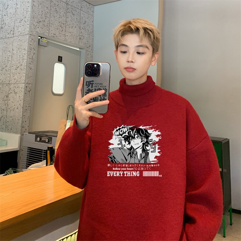 高质量！秋冬高领毛衣男士加绒加厚翻领针织衫男毛衣FL222-特p38,男装针织衫/毛衣,电商B367