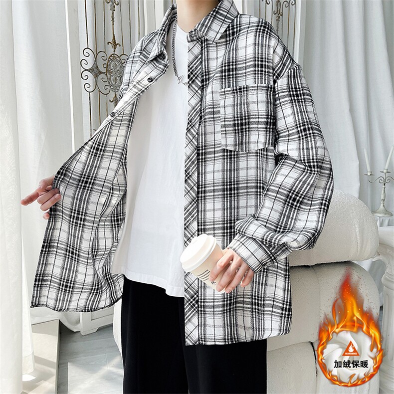 韩版潮流复古格子大码翻领男女长袖衬衫C2196-特P28/CJ9736-特P40图片