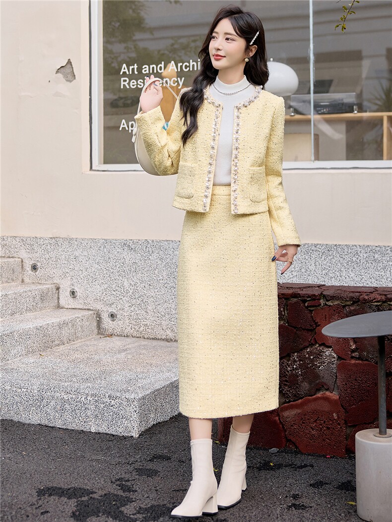 【bao款现货】2025秋装新款套装纯色长裙小香风两件套,女装套装/套裙,众宇琦