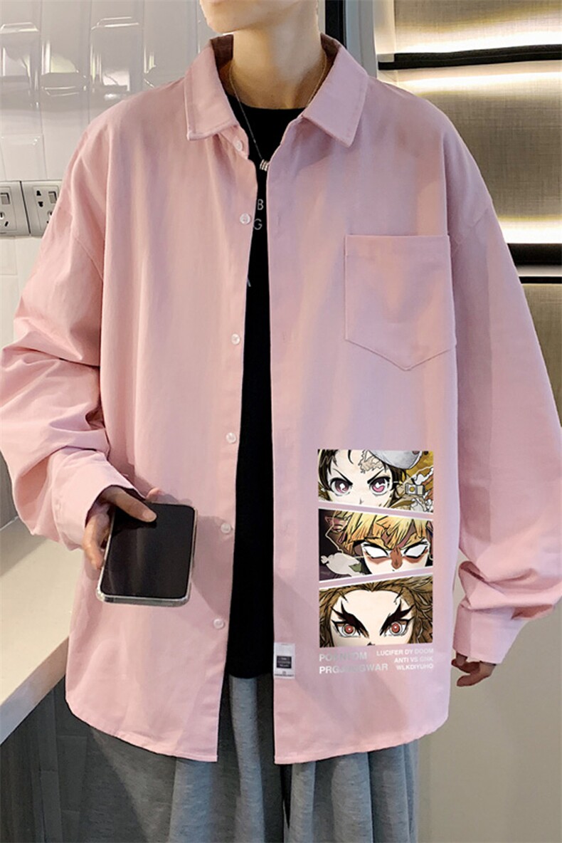 春季长袖衬衫男宽松港风衬衣男外套男CSCS287-P35，男装衬衫，电商B371