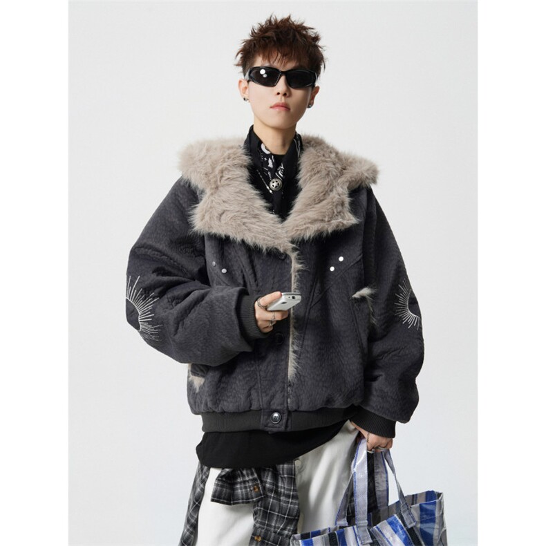 706-LK5030-P138现货冬季美式复古仿兔毛座山雕棉服加厚外套,男装棉衣,星座706