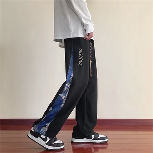 直筒垂感刺绣卫裤男潮牌休闲裤子青少年学生春秋男裤运动长裤,沙色衣服搭配什么裤子图片