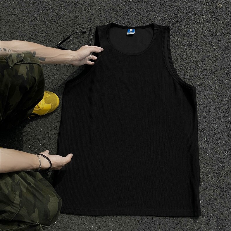 黑墙2025夏季宽松坑条无袖T恤港风夏装大码背心男装坎肩S409-特17，男装背心/马甲，电商A233-1