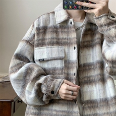 8XL-M特大码小香风长毛呢外套男秋季翻领衬衫夹克上衣JK1305P70，男装夹克，电商D206-1