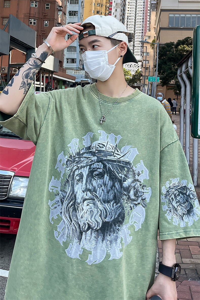 B239-X1005-P38美式复古水洗做旧人物印花短袖T恤,男装T恤,星座514-2(原B239)